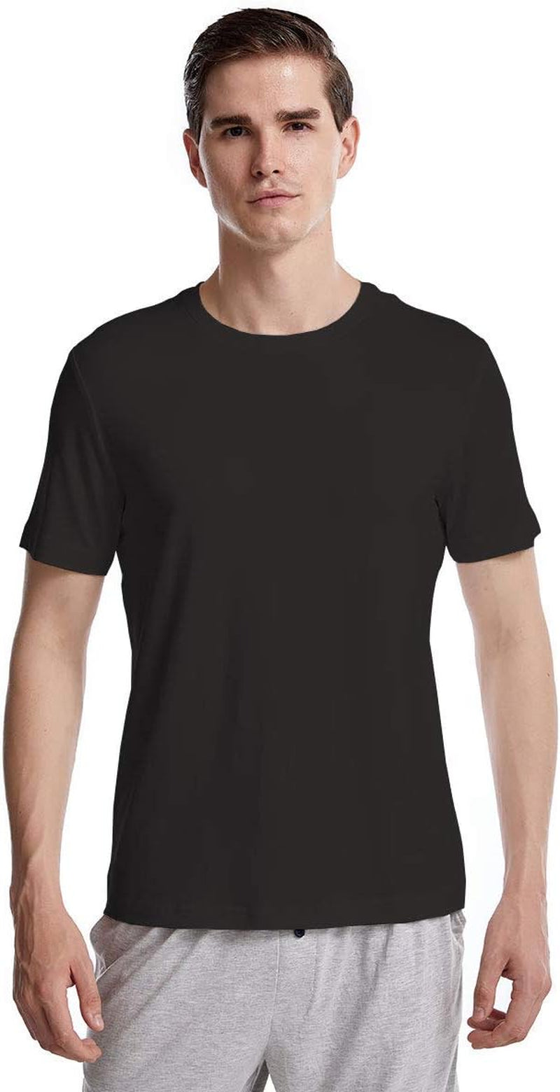 Men'S T-Shirts Solid Short Sleeve Crew Neck T-Shirt Multipack Soft Bamboo Viscose T-Shirt for Men Black(3-Pack) L