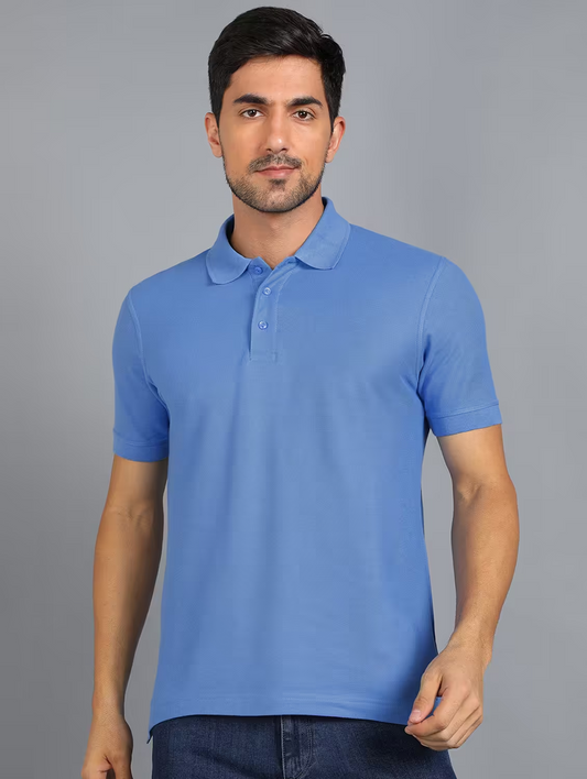 Men Cotton solid polo t-shirt (Size-M) (Color-BLUE)